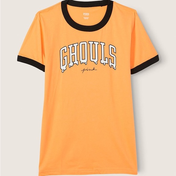 Victoria's Secret PINK Short Sleeve Campus Ringer T-Shirt Halloween Orange XL - Picture 2 of 3